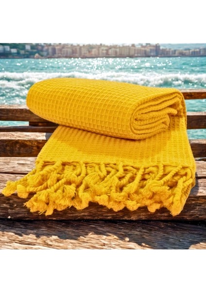 Lüks Plaj Havlusu Peştemal, Waffle Dokuma, 100% Pamuk, Çabuk Kuruyan, Yüksek Kaliteli Plaj Havluları