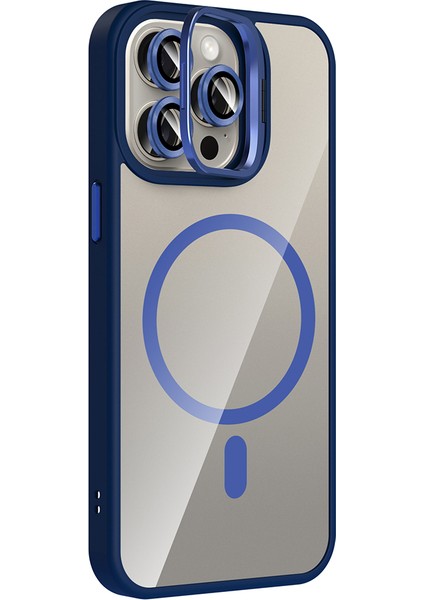 iPhone 15 Pro Kılıf Etro Standlı Kamera Lens Koruyucu Hediye Lacivert