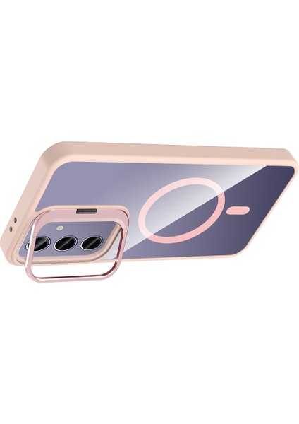 Galaxy S25 Plus Kılıf Standlı ve Kamera Lens Hediyeli M-Safe Şarj Özellikli Hlp Etro Kapak - Desert