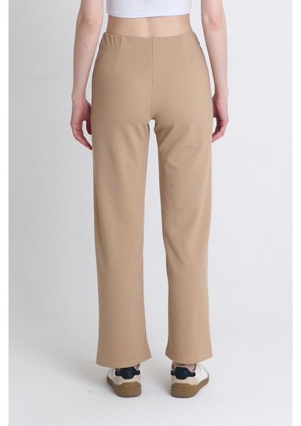 Bej Yüksek Bel Dikiş Detaylı Tayt Pantolon 1002 indirimleri