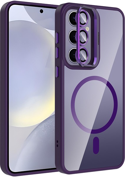 Galaxy S25 Plus Kılıf Standlı ve Kamera Lens Hediyeli M-Safe Şarj Özellikli Hlp Etro Kapak - Derin