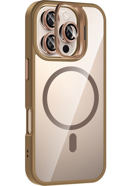 iPhone 16 Pro Max Kılıf Standlı ve Kamera Lens Hediyeli M-Safe Şarj Özellikli Hlp Etro Kapak - Siya modelleri