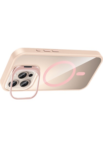 iPhone 16 Pro Max Kılıf Standlı ve Kamera Lens Hediyeli M-Safe Şarj Özellikli Hlp Etro Kapak - Siya