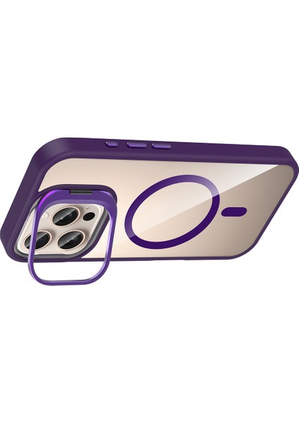 iPhone 16 Pro Max Kılıf Standlı ve Kamera Lens Hediyeli M-Safe Şarj Özellikli Hlp Etro Kapak - Siya