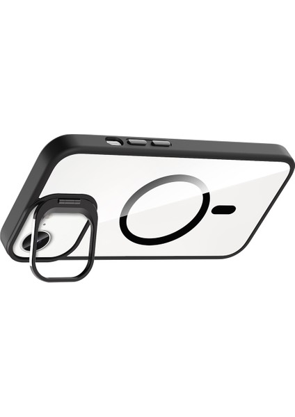 iPhone 16E Kılıf Standlı ve Kamera Lens Hediyeli M-Safe Şarj Özellikli Hlp Etro Kapak - Lacivert