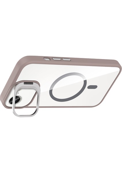 iPhone 16E Kılıf Standlı ve Kamera Lens Hediyeli M-Safe Şarj Özellikli Hlp Etro Kapak - Lacivert