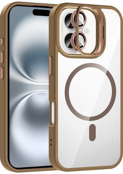 iPhone 16 Kılıf Standlı ve Kamera Lens Hediyeli M-Safe Şarj Özellikli Hlp Etro Kapak - Desert Titan