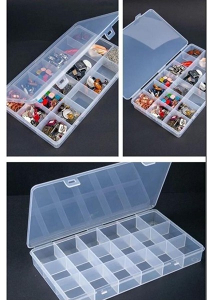 18 Bölmeli Şeffaf Takı ve Dikiş Kutusu, Organizer, Çekmece Içi Düzenleyici