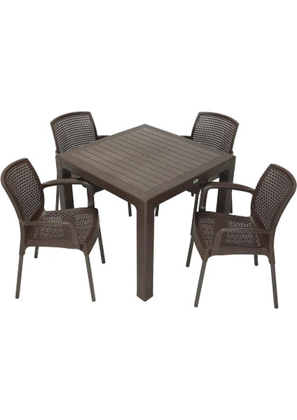 Elit Rattan 90x90 Defne Koltuk Masa Takımı Kahverengi