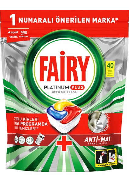 Platinum Plus Bulaşık Makinesi Deterjanı Kapsülü / Tableti; 40 Yıkama Limon Kokulu