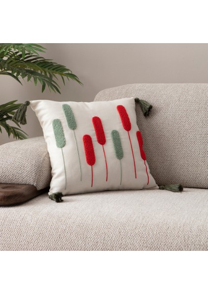 Comfort Punch Desenli Kırlent Kılıfı Kare Dekoratif Bohem Nakışlı Koltuk Yastık Kılıfı Panç 45X45