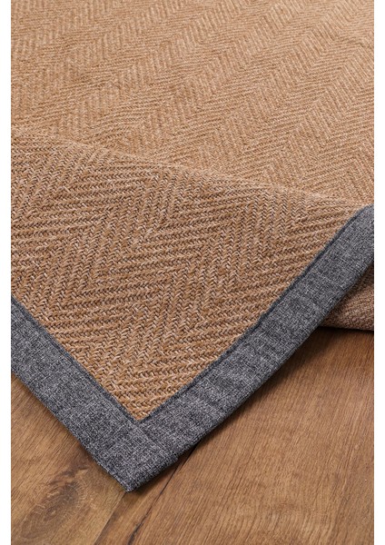 0503-GRI Kumaş Bordür Sisal Halı Kilim Hav Toz Vermez Kolay Temizlenen Hasır Kilim