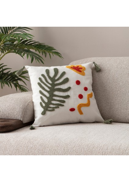 Comfort Punch Desenli Kırlent Kılıfı Kare Dekoratif Bohem Nakışlı Koltuk Yastık Kılıfı Panç 45X45