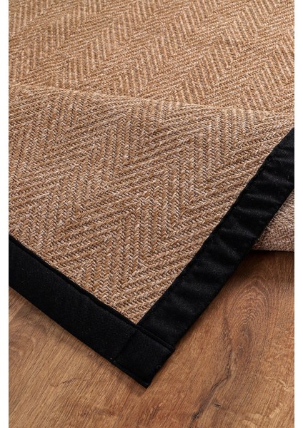0503-SIYAH Kumaş Bordür Sisal Halı Kilim Hav Toz Vermez Kolay Temizlenen Hasır Kilim
