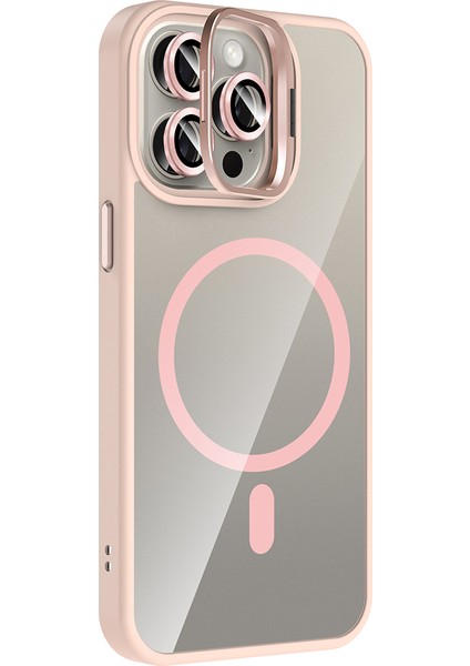 iPhone 15 Pro Max Kılıf Etro Standlı Kamera Lens Koruyucu Hediye Pembe