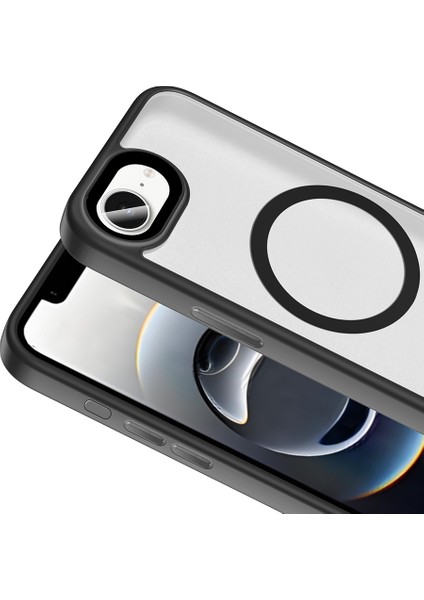 iPhone 16E Kılıf Mat Arka Yüzey Wireless Şarj Özellikli Klfs Flet M-Safe Kapak - Lacivert