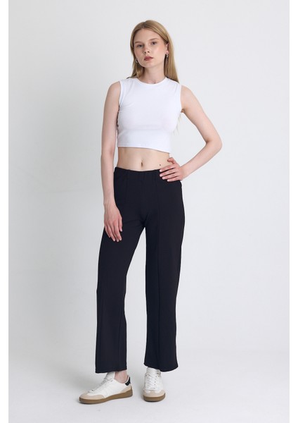 Siyah Yüksek Bel Dikiş Detaylı Tayt Pantolon 1002 modelleri