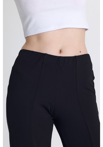 Siyah Yüksek Bel Dikiş Detaylı Tayt Pantolon 1002 fırsatları