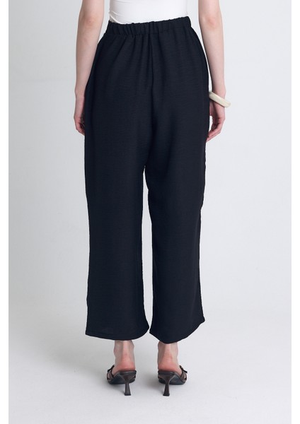 Siyah Yüksek Bel Ön Pile Detaylı Pamuklu Bol Paça Pantolon 8014A indirimleri