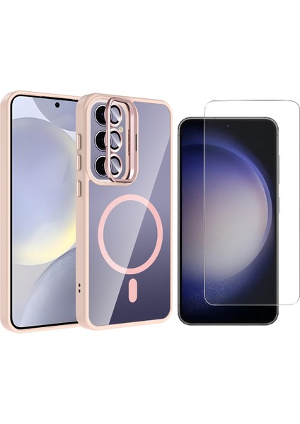 Samsung Galaxy S24 FE Kılıf Standlı ve Kamera Lens Hediyeli M-Safe Şarj Özellikli Zore Etro Kapak + Nano Ekran Koruyucu