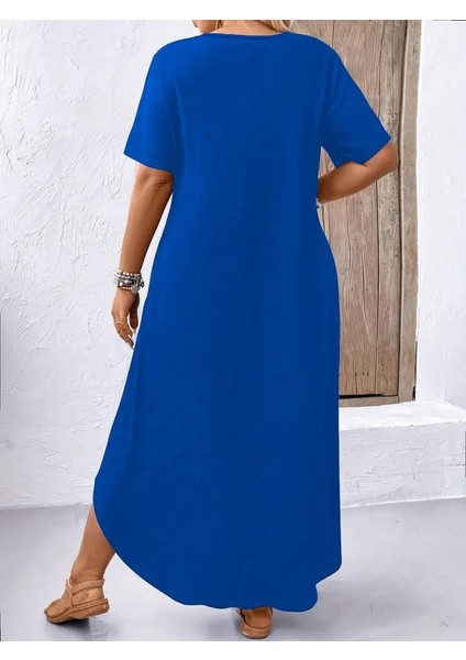 Kadın Kısa Kollu Bisiklet Yaka Cepli Salaş Viskon Elbise fiyatları