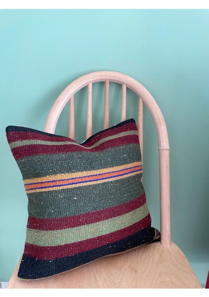 40X40 cm Harika Kırmızı Yeşil Çizgili Desen El Dokuma Antik Retro Kırlent Kılıf fiyatları