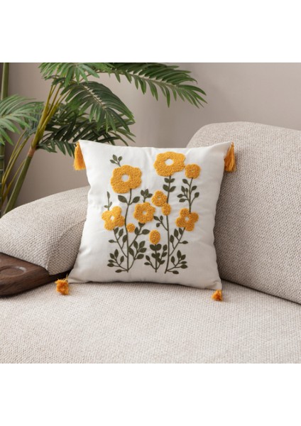 Comfort Punch Desenli Kırlent Kılıfı Kare Dekoratif Bohem Nakışlı Koltuk Yastık Kılıfı Panç 45X45