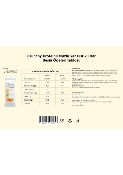 Crunchy Protein Bar Yer Fıstık - Muz 35G (12 Adet) modelleri