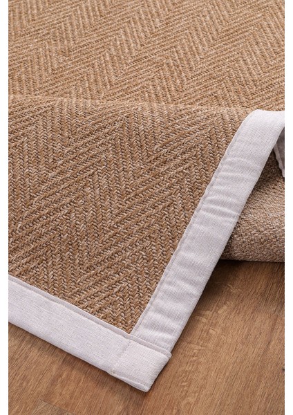 0503-KREM Kumaş Bordür Sisal Halı Kilim Hav Toz Vermez Kolay Temizlenen Hasır Kilim
