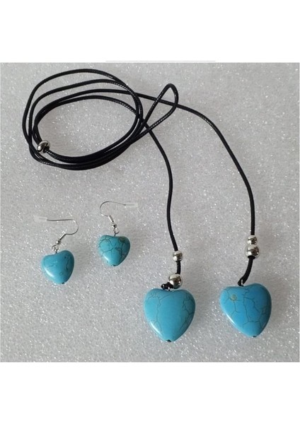 1 Set Turquoıse Heart Takı Turkuaz Renk Küpe & Kolye Seti fırsatları