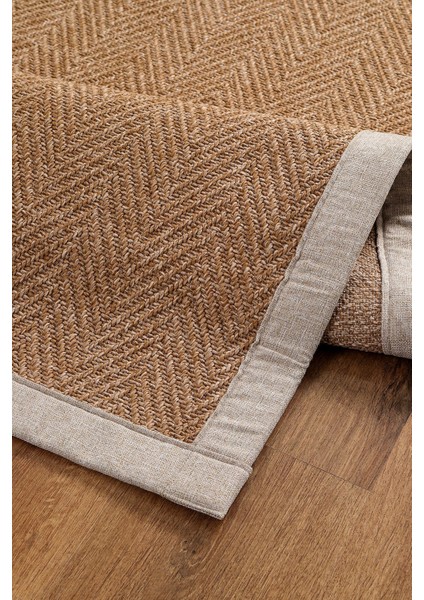 0503-BEJ Kumaş Bordür Sisal Halı Kilim Hav Toz Vermez Kolay Temizlenen Hasır Kilim