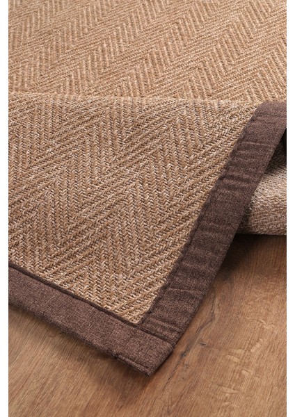 0503-KAHVE Kumaş Bordür Sisal Halı Kilim Hav Toz Vermez Kolay Temizlenen Hasır Kilim