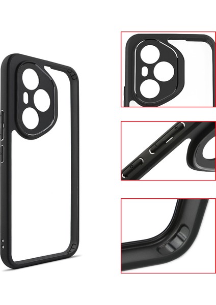 Honor 400 Pro Kılıf Kamera Korumalı Şeffaf Arka Yüzey Hzrv New Roll Kapak - Siyah
