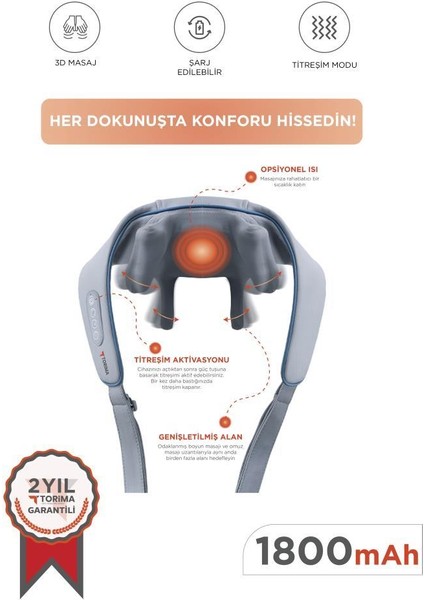 Vnb-01 Gri Insan Eli Hissi Veren Şarjlı Masaj Cihazı Boyun Sırt ve Bacak Masaj Cihazı