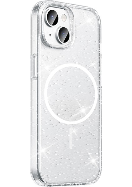 iPhone 13 Kılıf M-Safe Şarj Özellikli Parlayan Simli Saydam Renkli Hzrv Maris Kapak - Şeffaf