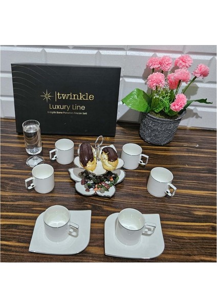 Luxury Platin Bone Porselen Kahve Fincan Takımı 08PLT01 modelleri