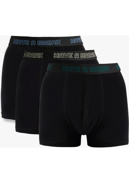 Pamuklu Baskılı Bel Detaylı 3'lü Boxer Seti