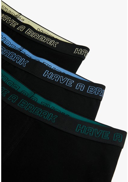 Pamuklu Baskılı Bel Detaylı 3'lü Boxer Seti