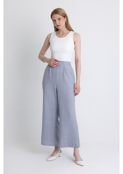 Gri Yüksek Bel Ön Pile Detaylı Pamuklu Bol Paça Pantolon 8014A