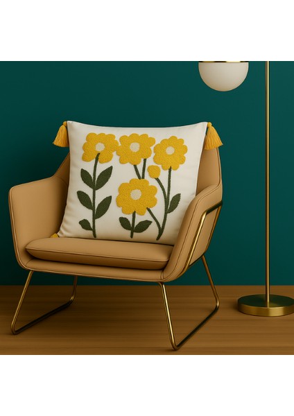 Comfort Punch Desenli Kırlent Kılıfı Kare Dekoratif Bohem Nakışlı Koltuk Yastık Kılıfı Panç 45X45