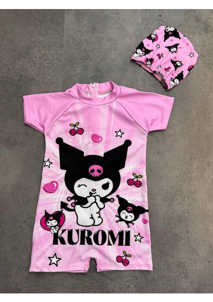 Kız Çocuk Kuromi Baskı Tulum Mayo Bone Takım