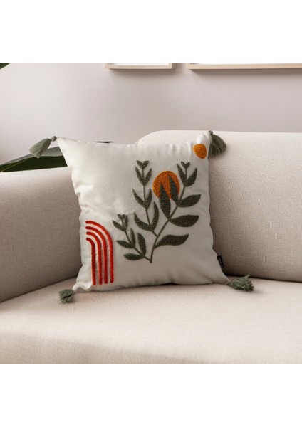 Comfort Punch Desenli Kırlent Kılıfı Kare Dekoratif Bohem Nakışlı Koltuk Yastık Kılıfı Panç 45X45