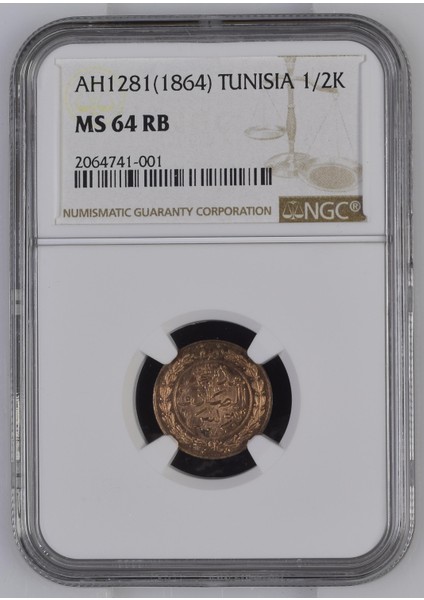 Sultan Abdülaziz Tunus 1281 Bakır 1/2 Harube - Çil - Ngc MS64 Rb fiyatları