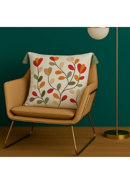 Comfort Punch Desenli Kırlent Kılıfı Kare Dekoratif Bohem Nakışlı Koltuk Yastık Kılıfı Panç 45X45