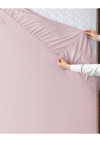 Tek Kişilik Lastikli %100 Pamuk Penye Çarşaf - Açık Mürdüm