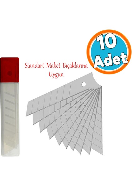 Maket Bıçağı Yedeği Ucu Kalınlık 0.50 mm En: 1.8 cm Uzunluk: 10 cm Kırılabilir Yedek Uç 10 Adet