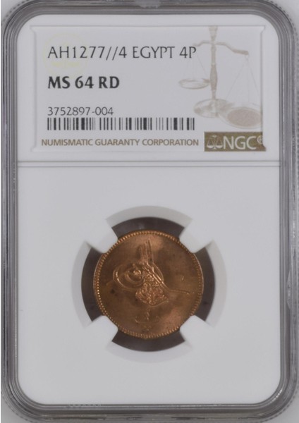 Sultan Abdülaziz 1277/4 Mısır Bakır 4 Para - Çil - Ngc MS64