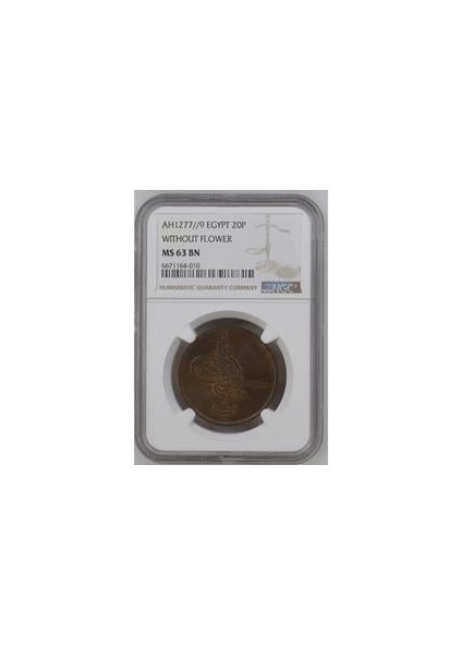 Sultan Abdülaziz 1277/9 Mısır Bakır 20 Para - Çil - Ngc MS63