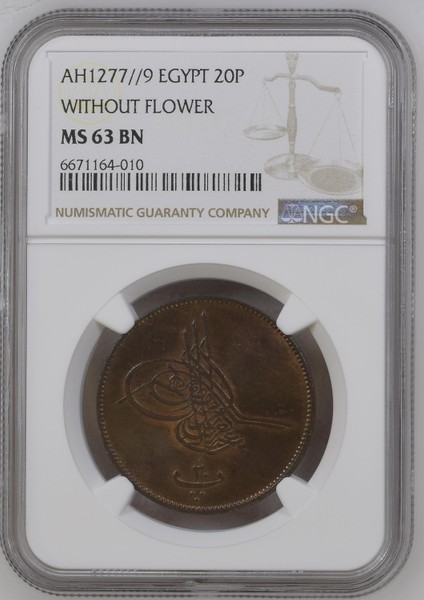Sultan Abdülaziz 1277/9 Mısır Bakır 20 Para - Çil - Ngc MS63 fiyatları