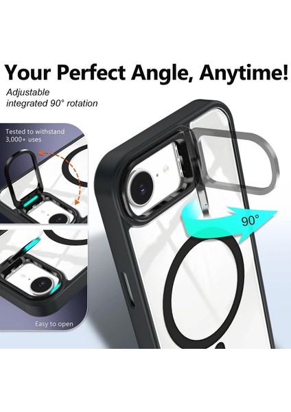 Iphone 16E Kılıf Standlı Mika Magsafe Hassas Butonlu Metal Tuşlu + Kamera Lens Camı Hediyeli Set modelleri